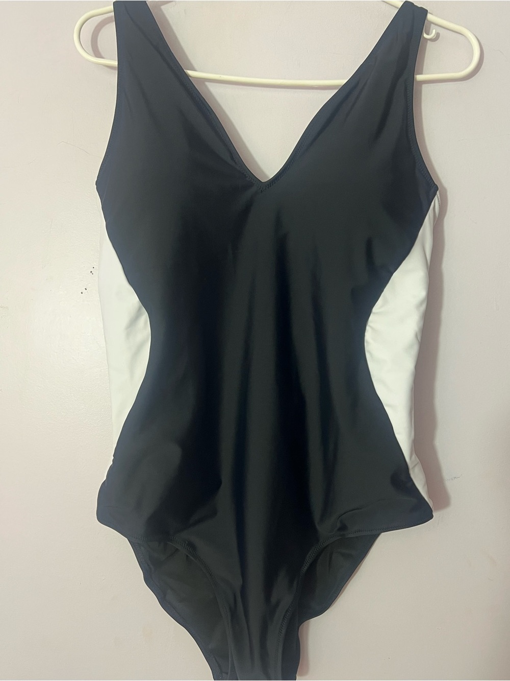 BMJL Black White One Piece Swimsuit XL Lace Up Back Colorblock NWT